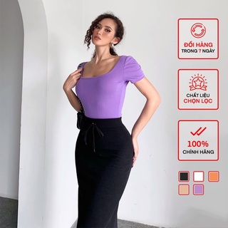 Áo ngắn tay cổ u bodysuit busy thun zip co giãn ôm sát nt2b