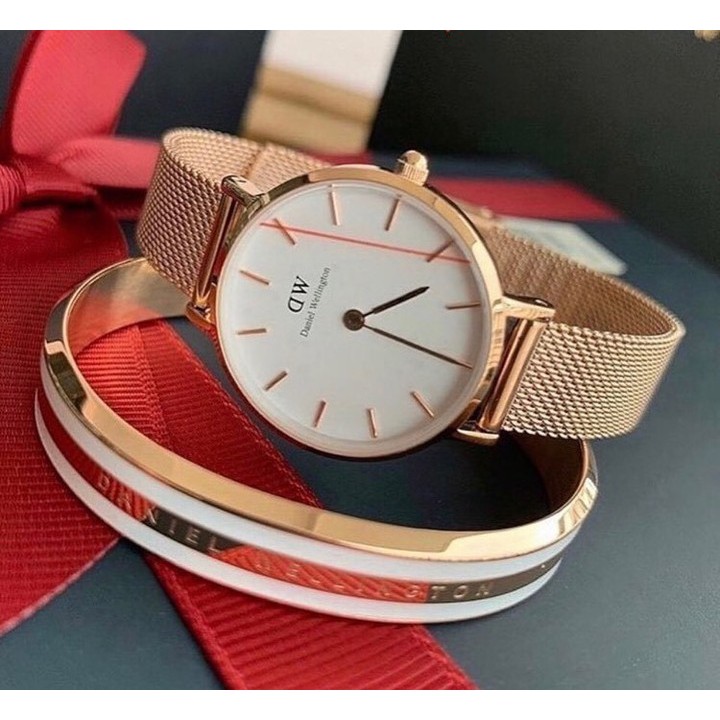 Đồng hồ d/.W dây lưới vàng hồng mặt trắng đủ size-đồng hồ nữ