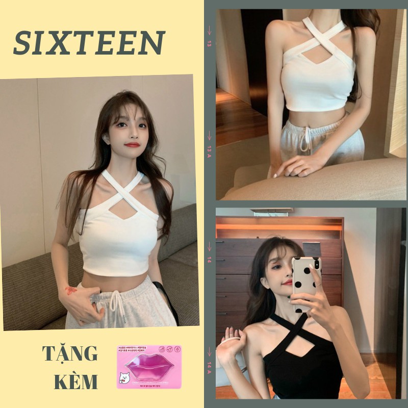 [Mã WAMT10K giảm 10k cho đơn 0k] Áo Hai Dây Nữ Chéo Trước Sành Điệu, Áo Croptop Hai Dây Ôm Dáng SIXTEEN.