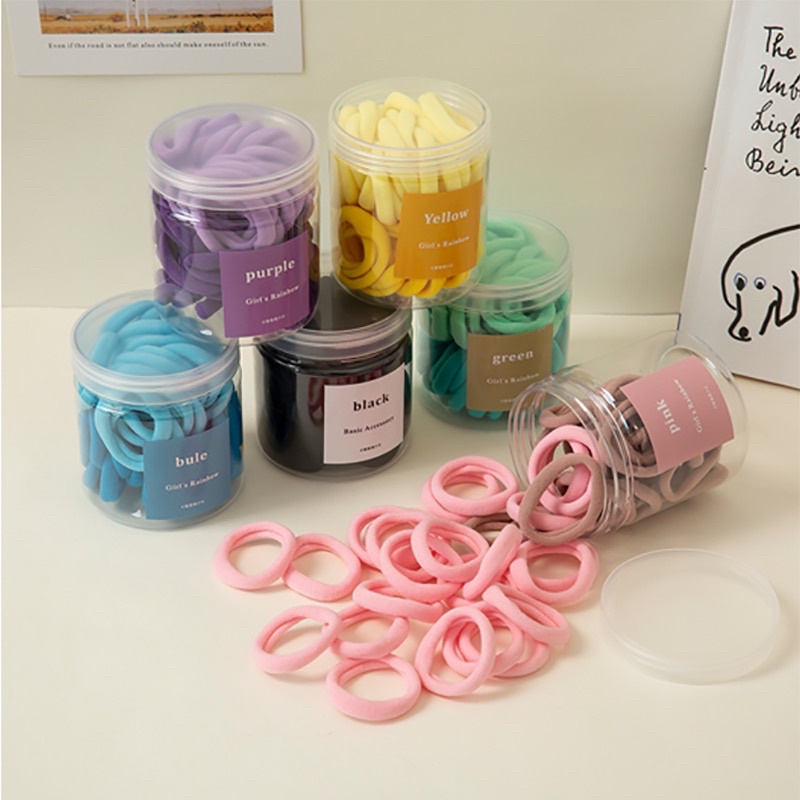 Dây cột tóc co giãn cho nữ, bé gái, chun buộc tóc nhiều màu thời trang Hàn Quốc hộp 50 cái