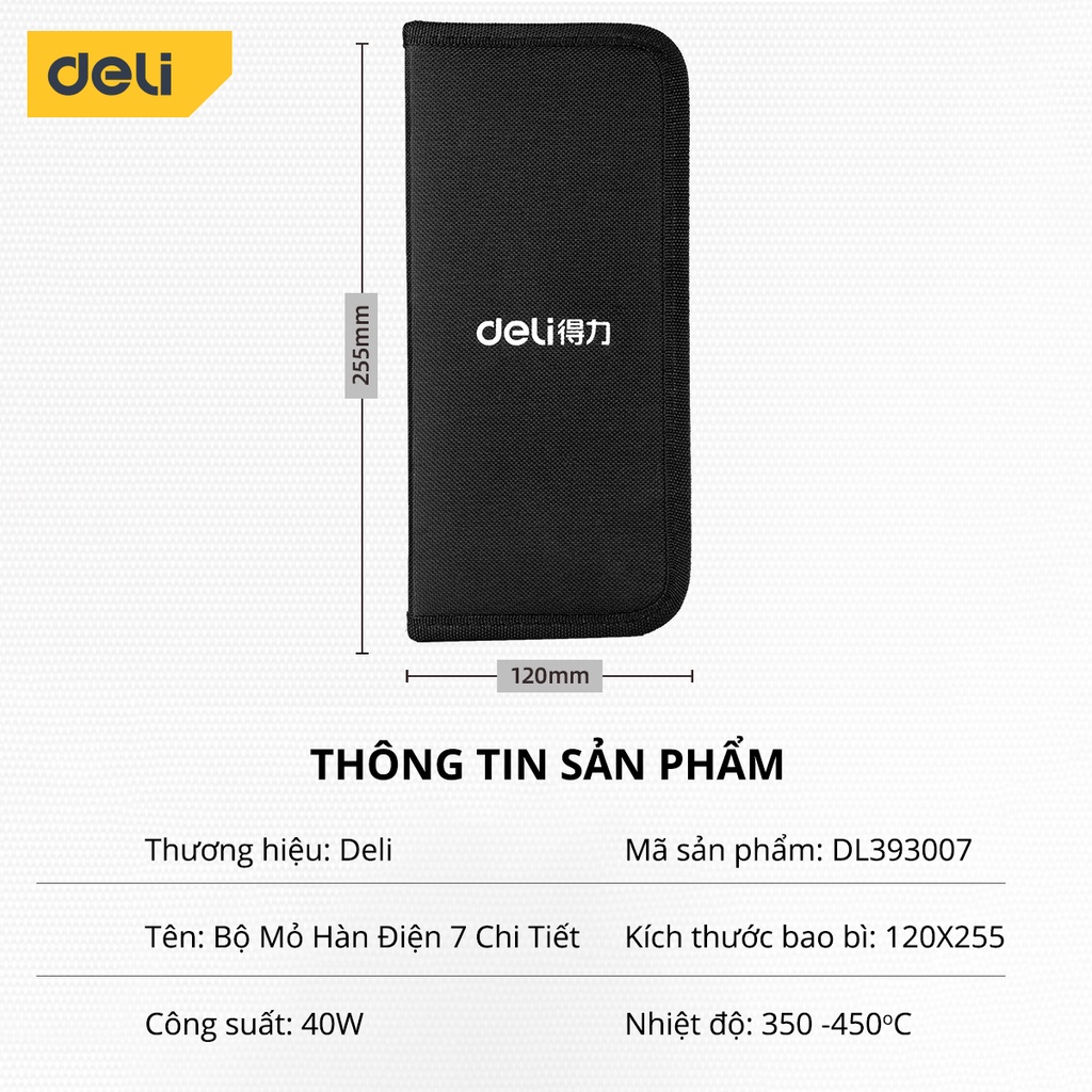 Bộ Mỏ Hàn Điện Deli 7 Chi Tiết Chính Hãng Chất Lượng Cao 40W Sử Dụng Đa Năng, Tiện Ích - DL393007