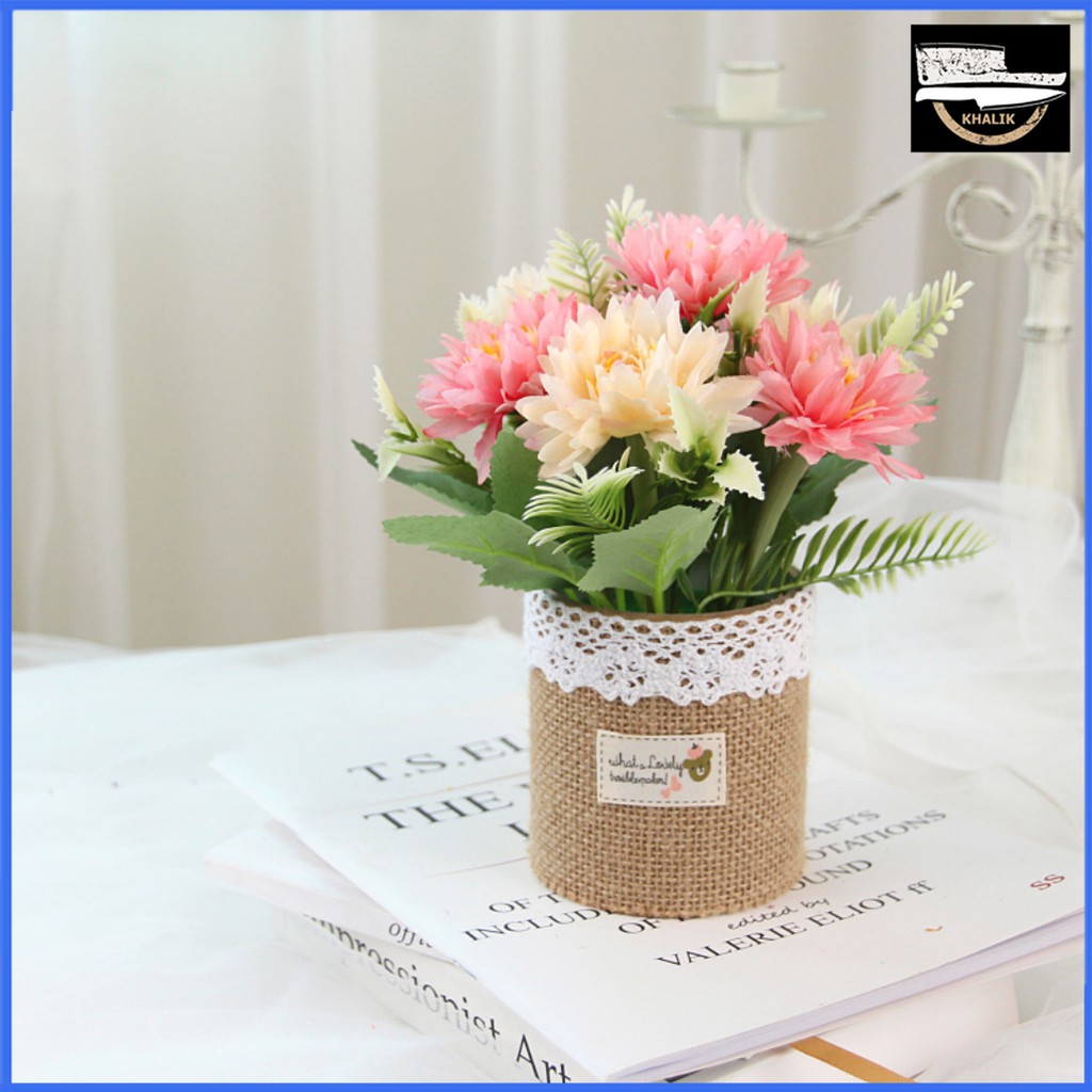Hoa giả trang trí để bàn đẹp, hoa cúc giả trang trí chậu hoa vải dễ thương KHALIK - HF011