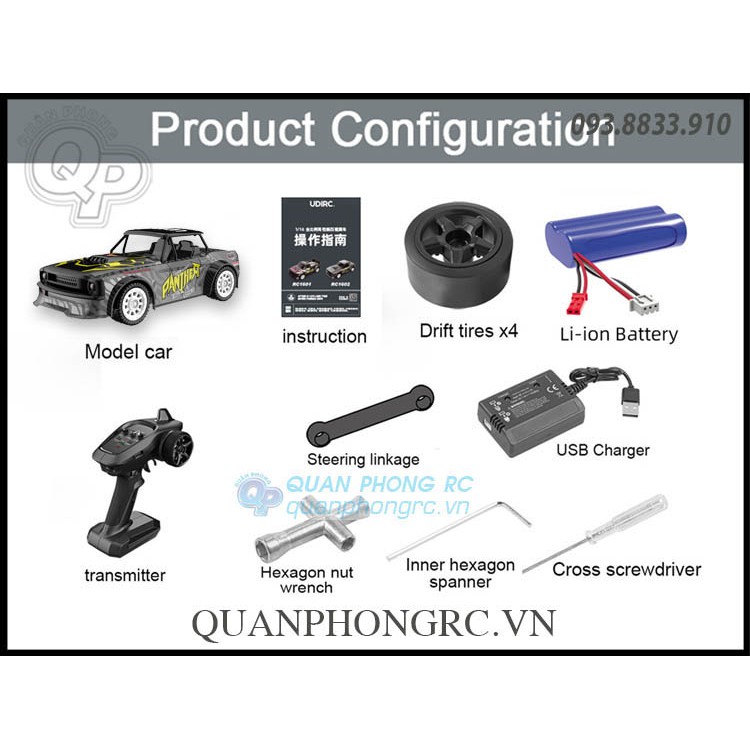 Xe điều khiển Udirc PANTHER UD1602 / UD1602 PRO 1/16 2.4G 4WD High Speed RC Drift Car With LED Light