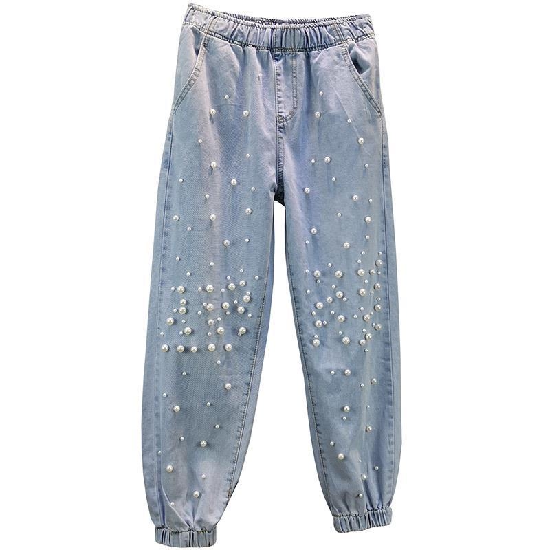 Jeans Women's Fashion 2022 Spring / Summer New European ins loose, skinny, tight waist nails, beads and Harlan trousers