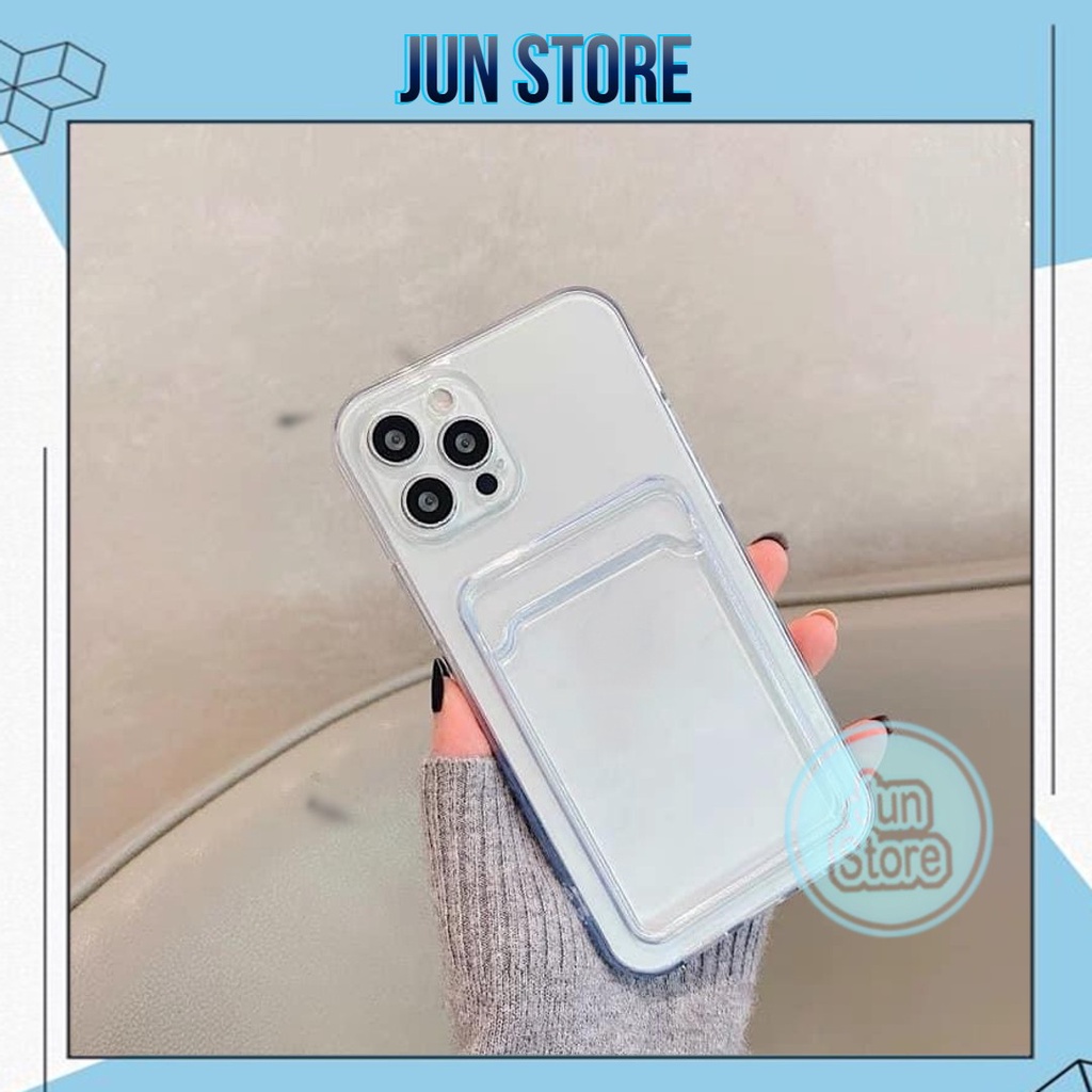 Ốp lưng IP trong suốt có phần đựng thẻ, hình ảnh ip6/6s/6pl/6spl/7pl/8pl/x/xs/xsm/11/11pro/11prom/12/12pro/12prm
