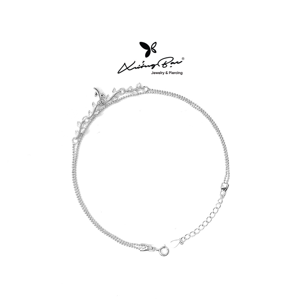 Lắc chân Xưởng Bạc thiết kế đeo chân. Lắc chân bạc 925, lắc bạc thiết kế dây bi kép có dải hoa LC3.325