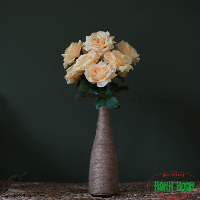 Chùm hoa hồng cánh xoăn 9 bông size lớn  - Hoa giả,hoa lụa cao cấp