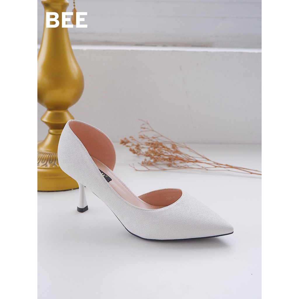 BEESHOES-GIÀY CAO GÓT MŨI NHỌN 5 PHÂN KHOÉT HÔNG SANG CHẢNH-GIÀY THỜI TRANG NỮ 5CM SIÊU ÊM MÀU KEM 201011