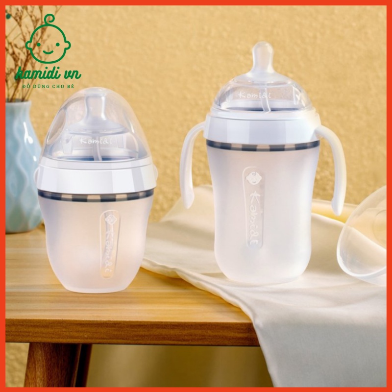 BÌNH SỮA KAMIDI SILICON TRẮNG CHÍNH HÃNG CHỐNG SẶC CHỐNG TRÀN 150ML và 250ML