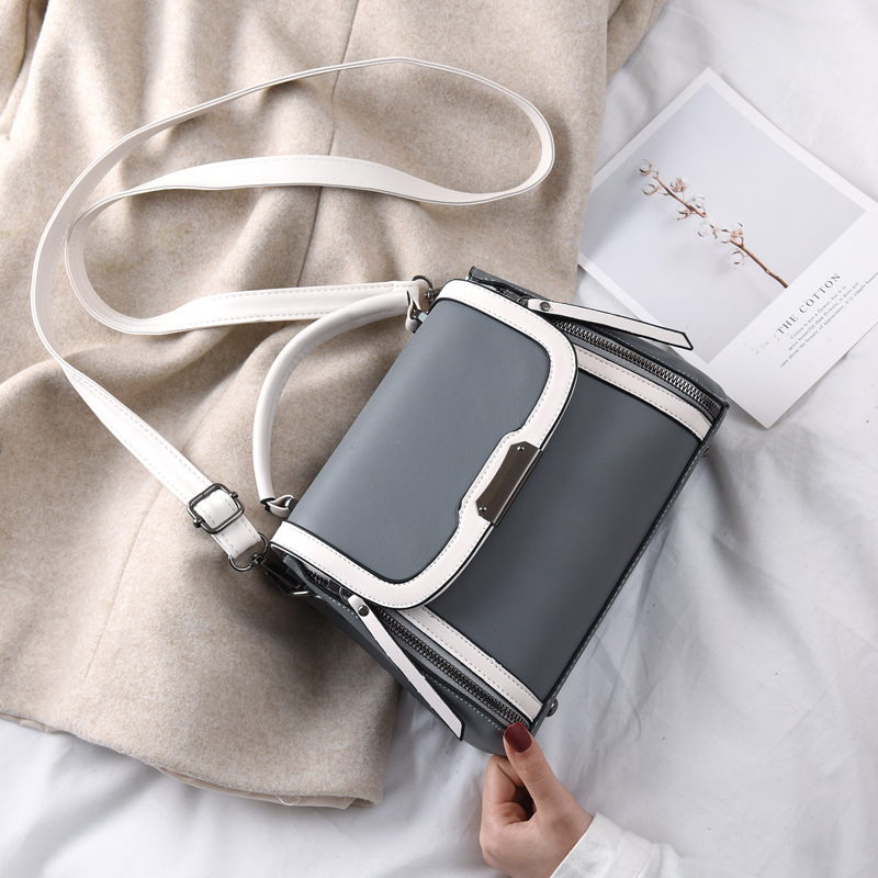 Túi Đeo Vai / Xách Tay Bằng Da PU Chống Mòn Trang Trí Đinh Tán Màu Tương Phản Có Khóa Kéo Thời Trang Cho Nữ