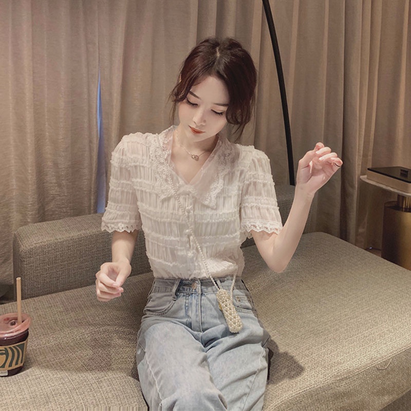 Áo sơ mi voan ngắn tay thời trang mùa hè dành cho nữ 2021