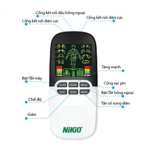 Máy massage xung điện Nikio NK-102 - Đèn hồng ngoại trị liệu mũi - 8 miếng dán