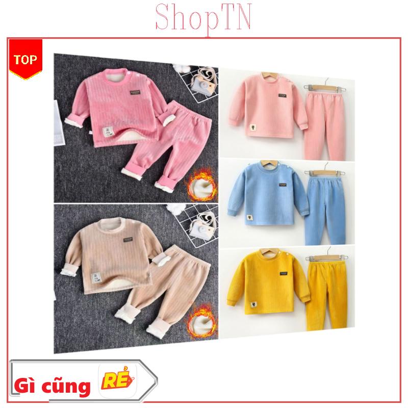 Bộ nhung cao cấp lót nỉ nhung dày ấm hàng quảng châu cho bé trai bé gái 6-28kg