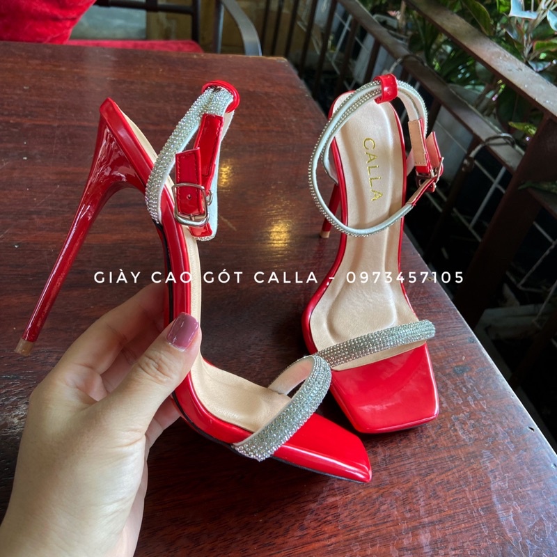 sandal đính đá đủ màu (đen, đỏ, nude, bạc) cao 7cm đến 12cm