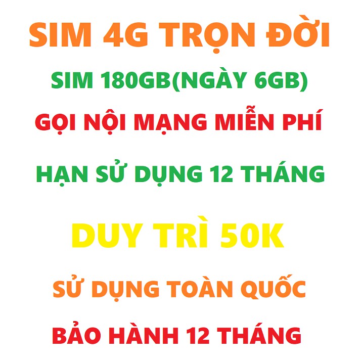 Sim 4G vietnamobile trọn đời 180GB không có tài khoản sử dụng toàn quốc