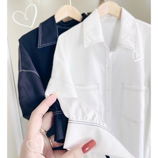 [ CHUBBY BIGSIZE ] Sơ mi form rộng viền chỉ nổi