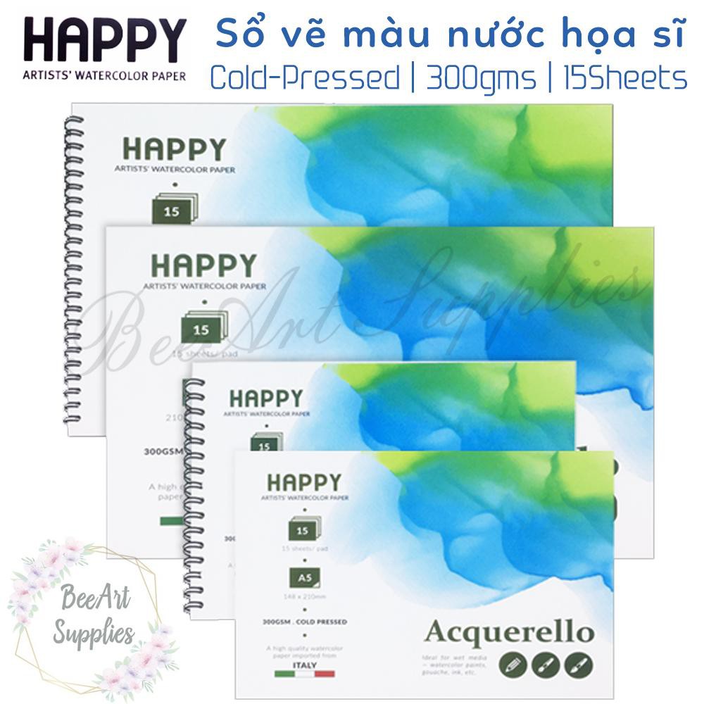 Giấy vẽ màu nước Happy 300gms CHÍNH HÃNG size A5/A4 Tập 10 tờ