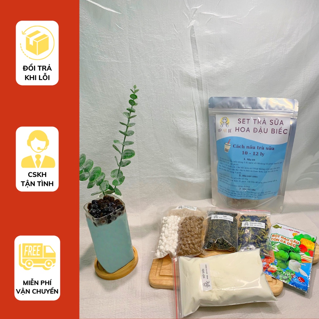 Set Nguyên Liệu Trà Sữa Hoa Đậu Biếc Nấu 10 - 12 Ly Full Topping - UP MÌ ĐÊ | BigBuy360 - bigbuy360.vn