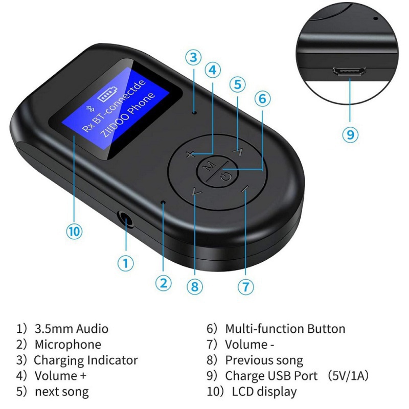 Bluetooth Transmitter and Receiver 3-in-1 Wireless Bluetooth-compatible 5.0 Adapter with Display Screen Low Latency