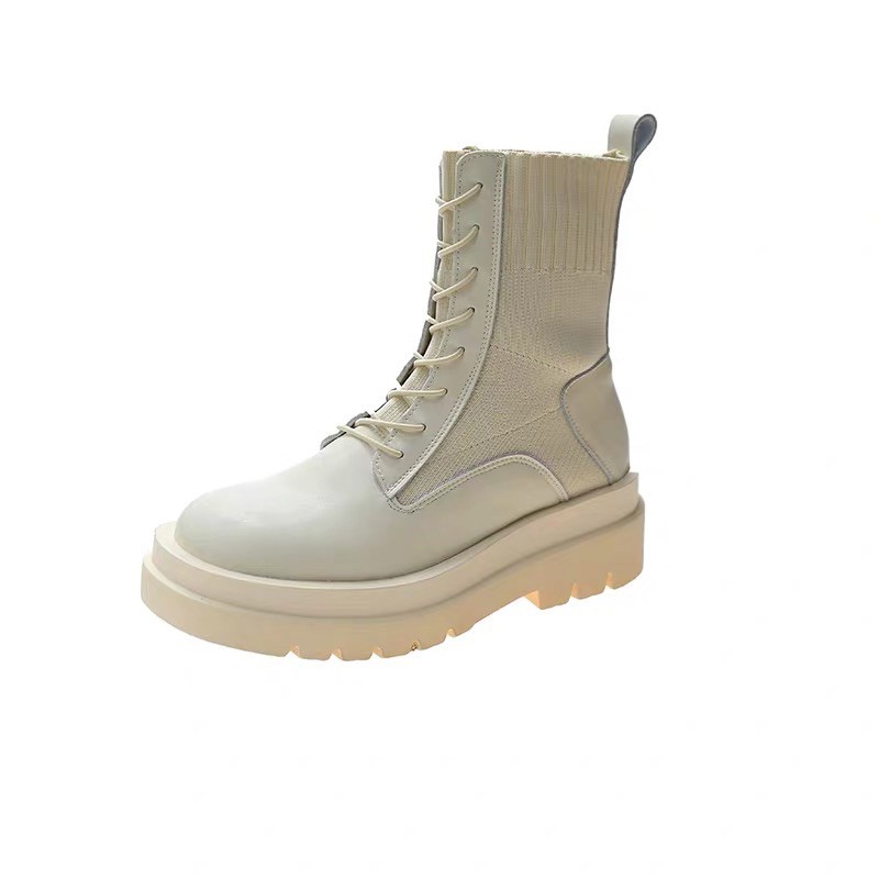 Giày Boot Dệt Kim Màu Trắng Cá Tính