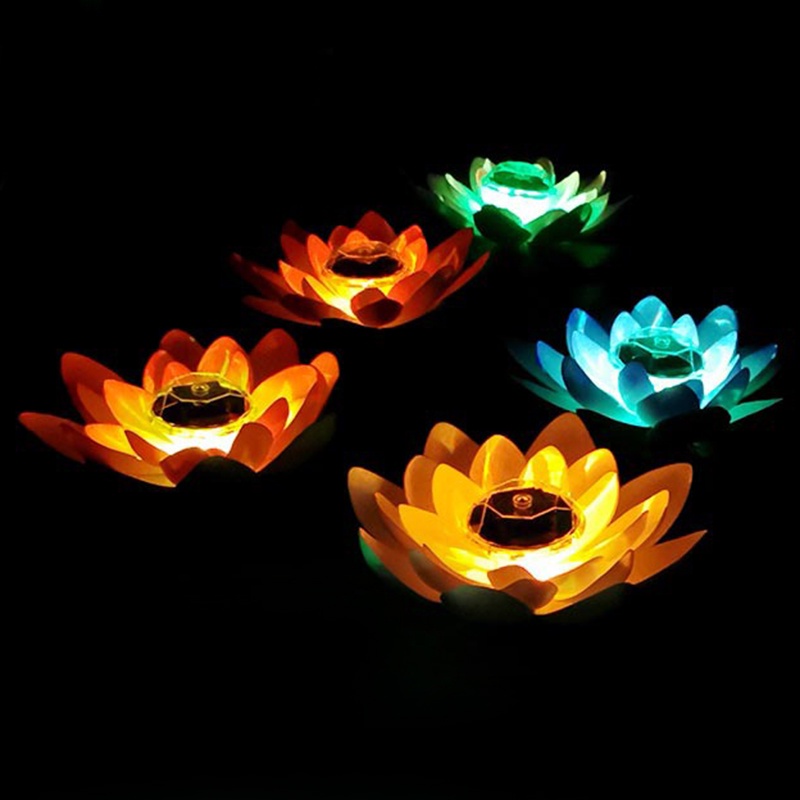 Đèn Led Nổi Hình Hoa Sen Bằng Năng Lượng Mặt Trời Trang Trí Hồ Bơi / Sân Vườn