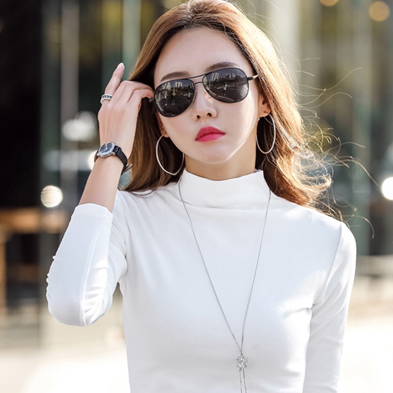Áo Thun Modal Mỏng Tay Dài Cổ Cao Phong Cách Phương Tây Màu Đen Trắng Thời Trang Xuân Thu Dành Cho Bạn Nữ
