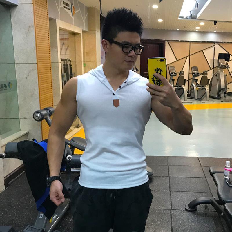 Áo phông liền mũ áo ba lỗ áo ba lỗ tập thể dục thể thao nam Áo vest nam không tay co giãn tôn dáng phong cách Hàn Quốc