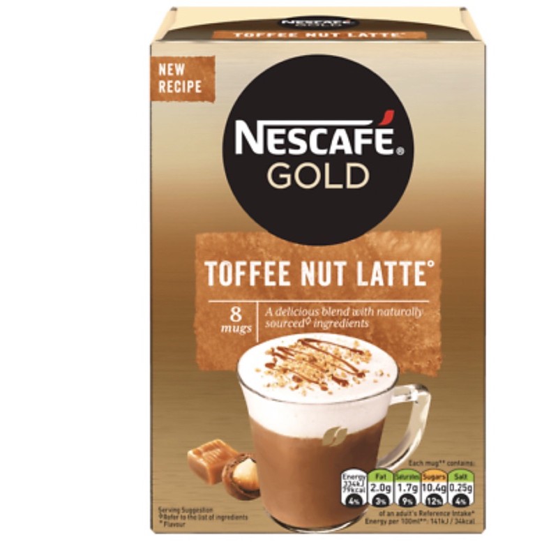 Nescafe Gold vị Toffee nut latte 156g( 8x 19,5g)   nhập khẩu Anh quốc