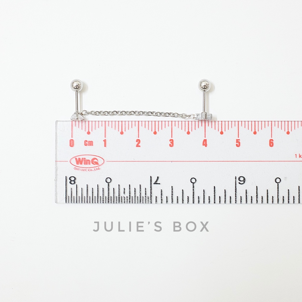 Khuyên Tai 2 Lỗ Xỏ 1 Đá Tròn 1 Ngôi Sao Dây Nối Đuôi Bi Dây Xích Không Đen Không Gỉ Sét Julies Box