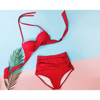 Bikini 2 mảnh cạp cao màu đỏ các mẫu đa dạng (Ảnh thật tự chụp)