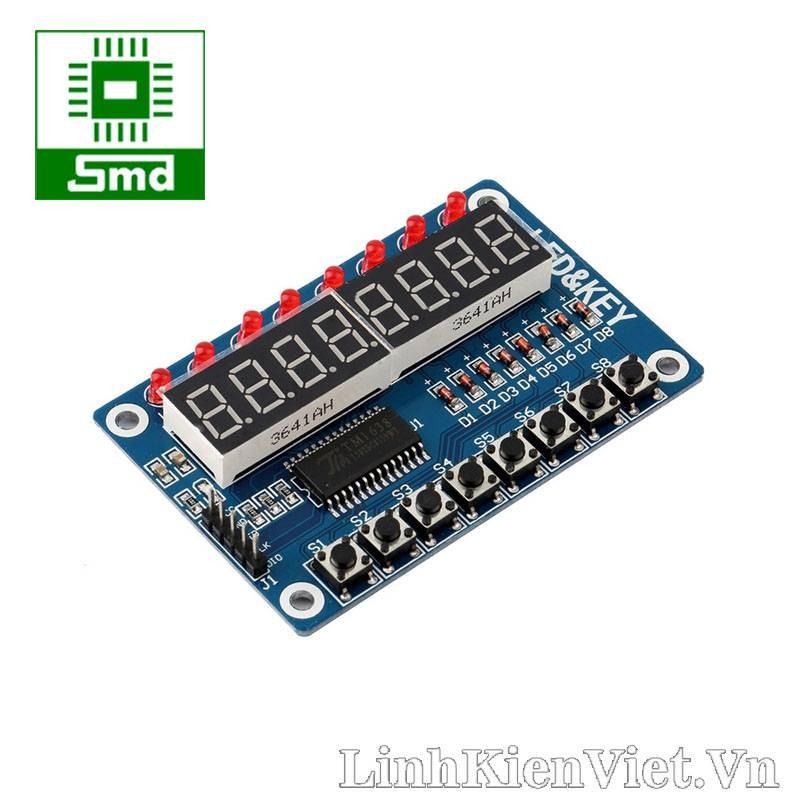 Module hiển thị + phím bấm TM1638 (8 Led + 8 phím)