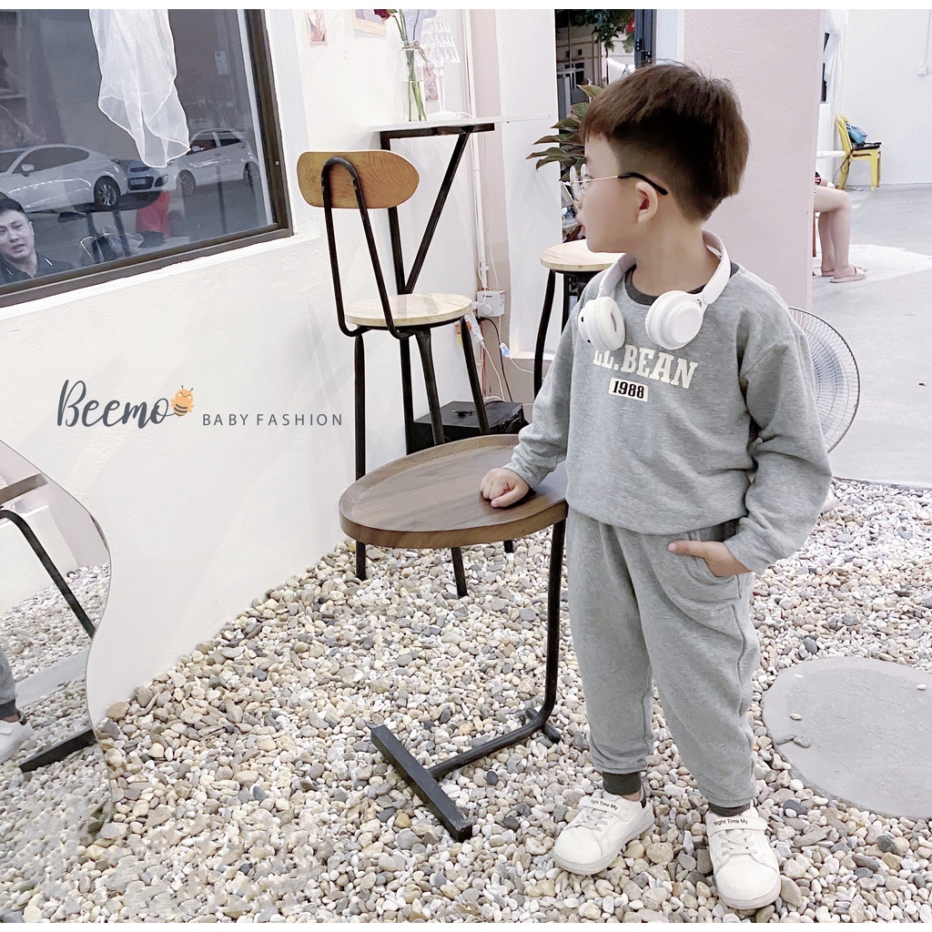 Bộ nỉ cho bé trai, bé gái BEEMO, thiết kế basic, họa tiết LL.BEAN 1988 B215