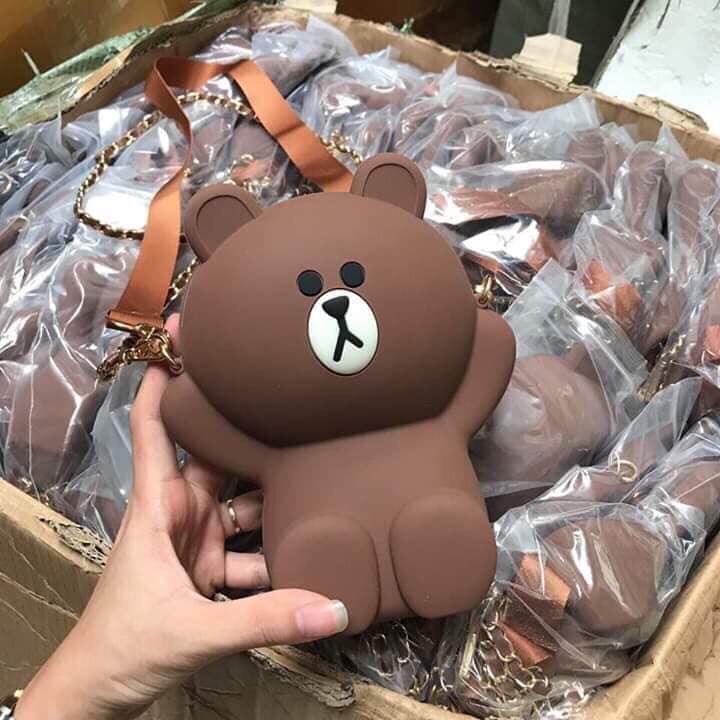 🐻 Túi Gấu Brown Silicon Kèm 2 Dây Đeo Siêu Xinh - Y188