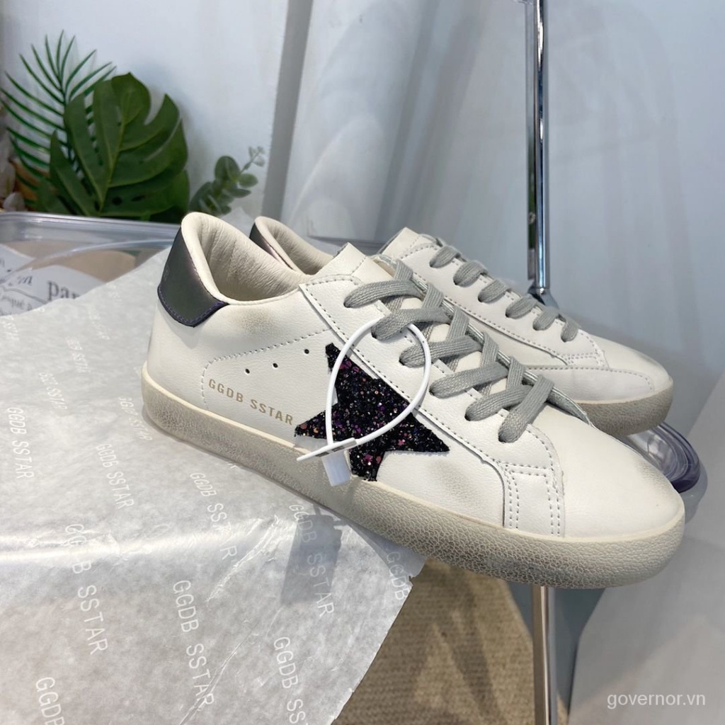 Giày thể thao da đế bằng tăng chiều cao phong cách retro cho nữ