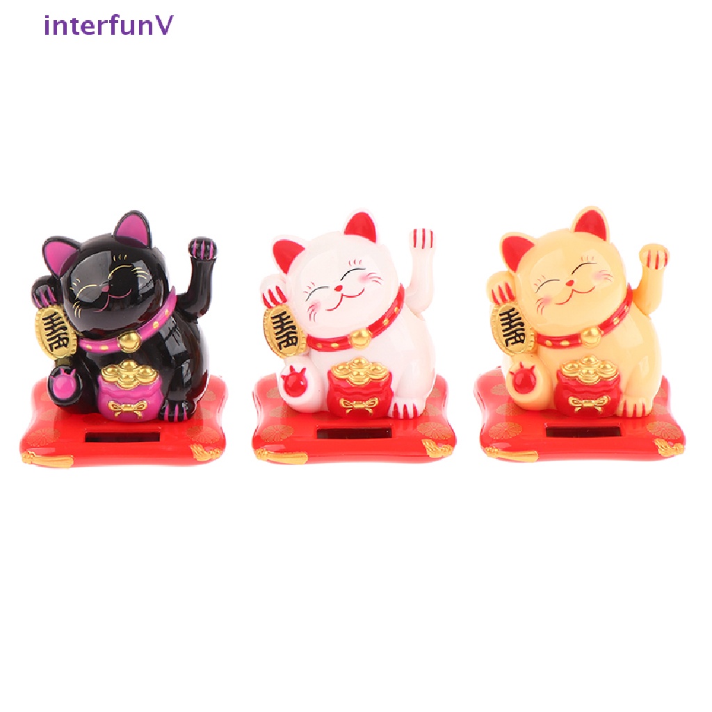 [InterfunV] Đồ Trang Trí Xe Hơi Hình Mèo May Mắn Maneki Neko Vẫy Cánh Tay Chạy Bằng Năng Lượng Mặt Trời [Mới]