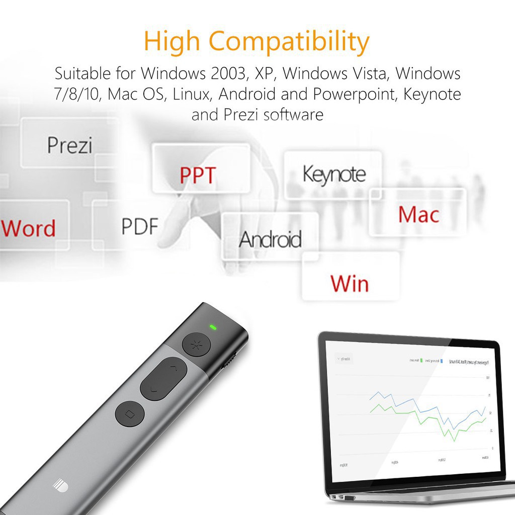 Doosl Presentation Remote Wireless Presenter Green Laser Pointer PPT Clicker