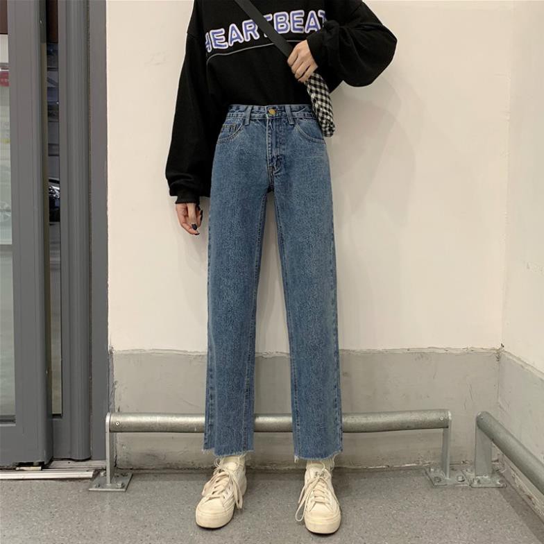 [ SẴN M,L] QA13_Quần jeans cạp cao ống suông đứng ulzzang Đẹp ༷