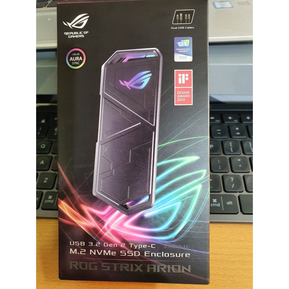 Box - Hộp đựng ổ cứng SSD ASUS ROG STRIX ARION ESD-S1C, LED RGB đồng bộ Aura Sync, Hàng chính hãng