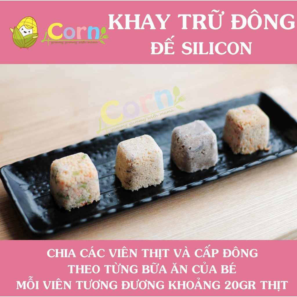 Khay trữ đông đế silicon có nắp - trữ nước dùng, đồ ăn cho bé