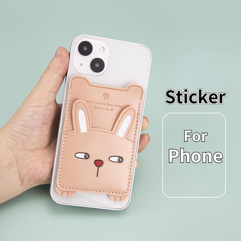 Túi Đựng Thẻ Bằng PU Họa Tiết Gấu Trúc / Thỏ / Mèo / Ếch Hoạt Hình Sáng Tạo Cho Điện Thoại