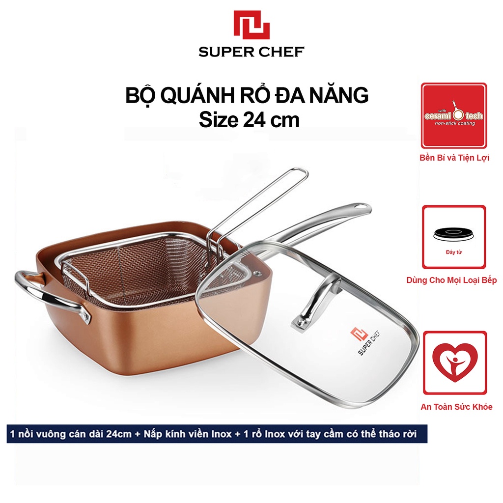 Bộ Nồi Chống Dính và Rổ Chiên Inox Super Chef Siêu Tiện Lợi