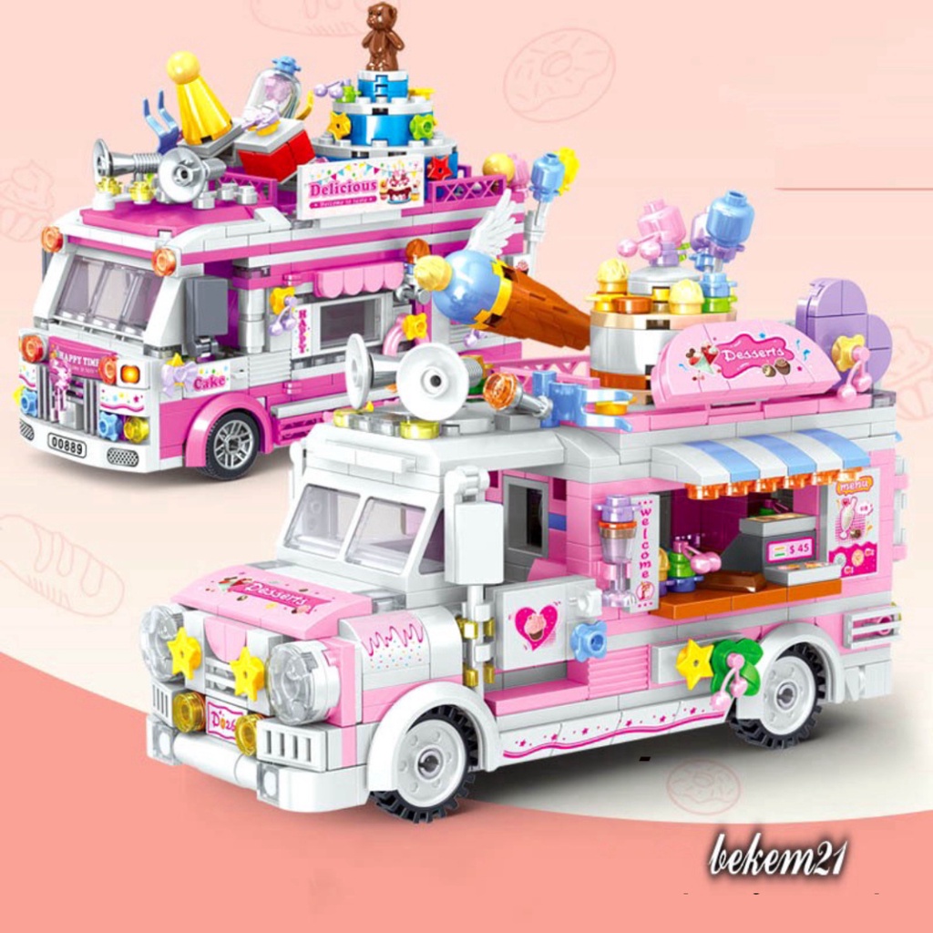 Lego Xếp Hình Con Gái Xe Chở Kem 590 chi tiết Food Snack Xe Chở Trái Cây Nước Uống đồ chơi ghép hình bé gái