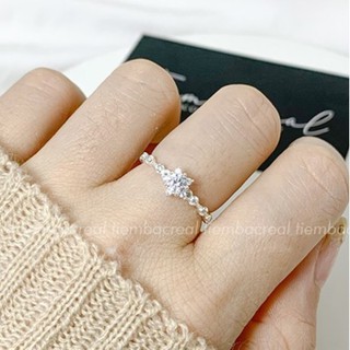 Nhẫn bạc ta nữ hoa đá bé chất liệu bạc nguyên chất, nhẫn hoa đính đá tinh tế đủ size , trang suc bac real