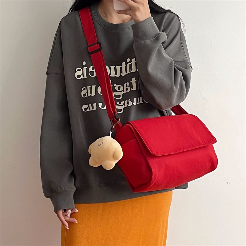 Túi Đeo Vai Vải canvas Màu Trơn Cỡ Lớn 2022 Kiểu Nhật Bản Thời Trang Cho Nữ
