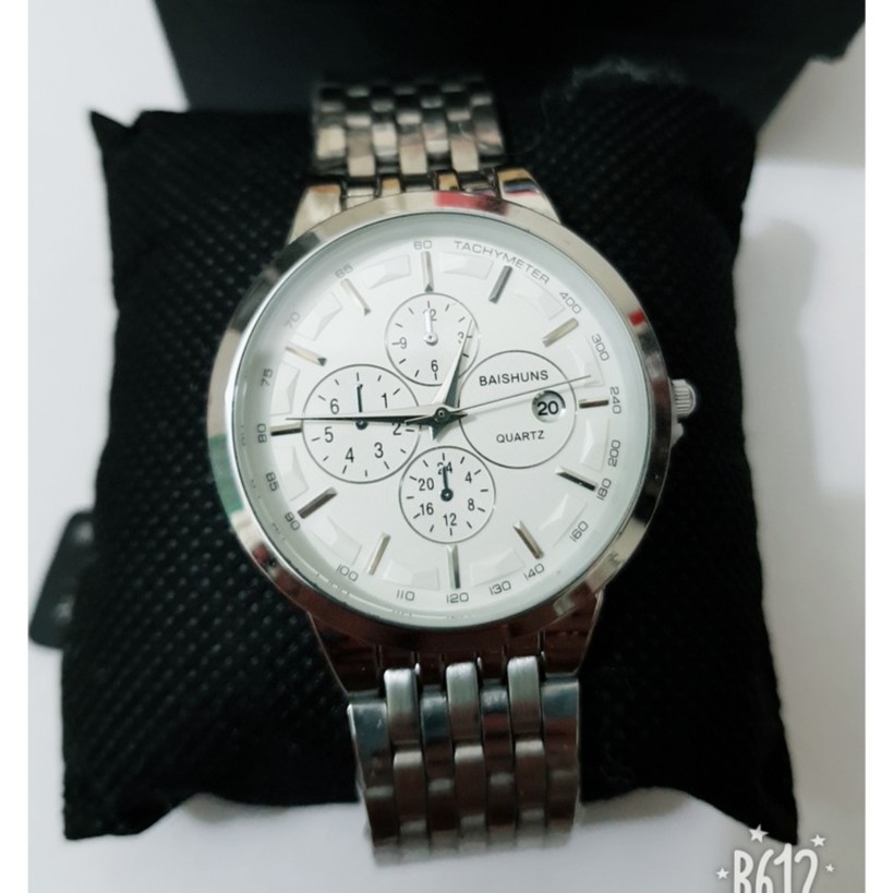 Đồng hồ nam Baishuns mặt trắng dây bạc cực chất
