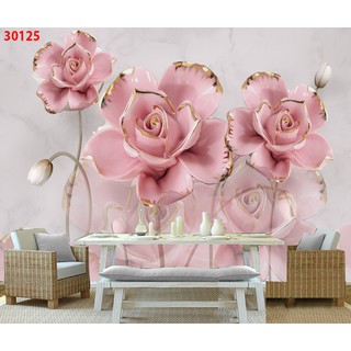 Tranh Dán Tường  cán Kim Sa, Hoa 3D giả Ngọc- Đã tích hợp sẵn keo - 125