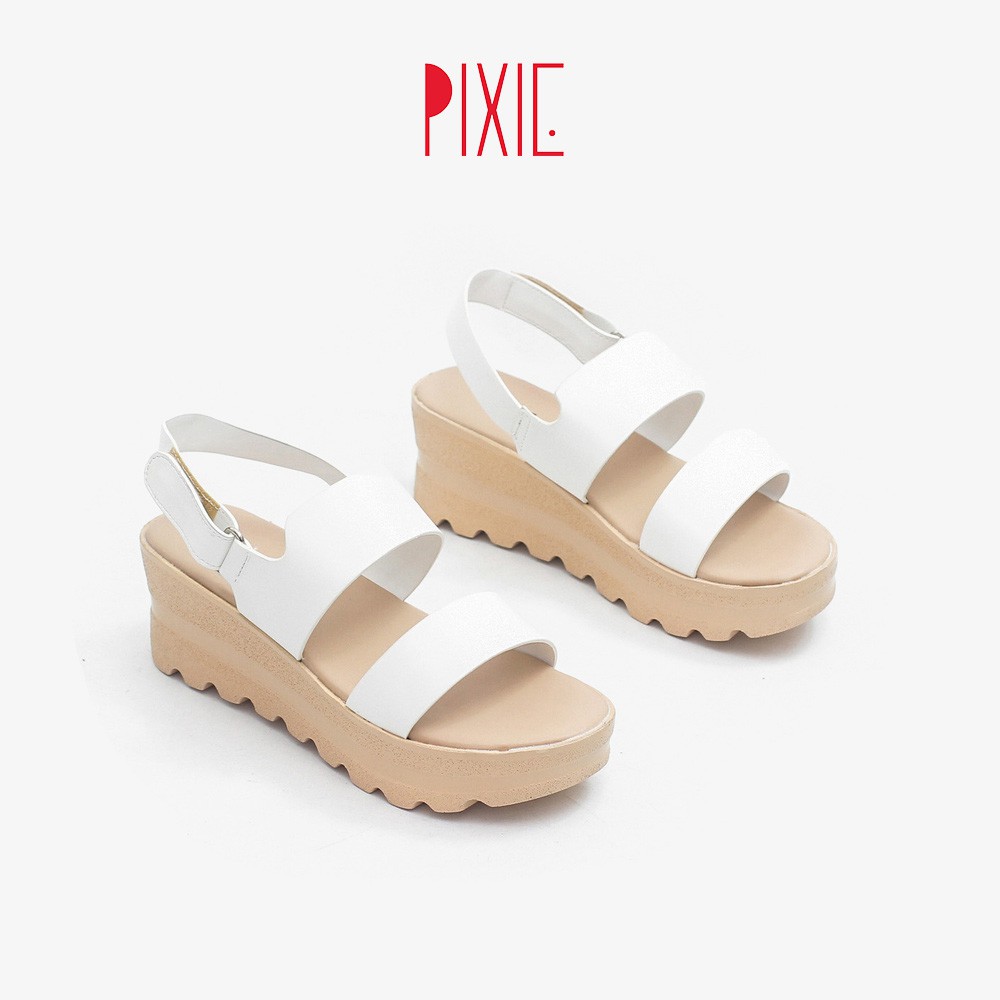 Giày Sandal Đế Xuồng 5cm Siêu Nhẹ Quai Ngang Màu Đen Pixie X425