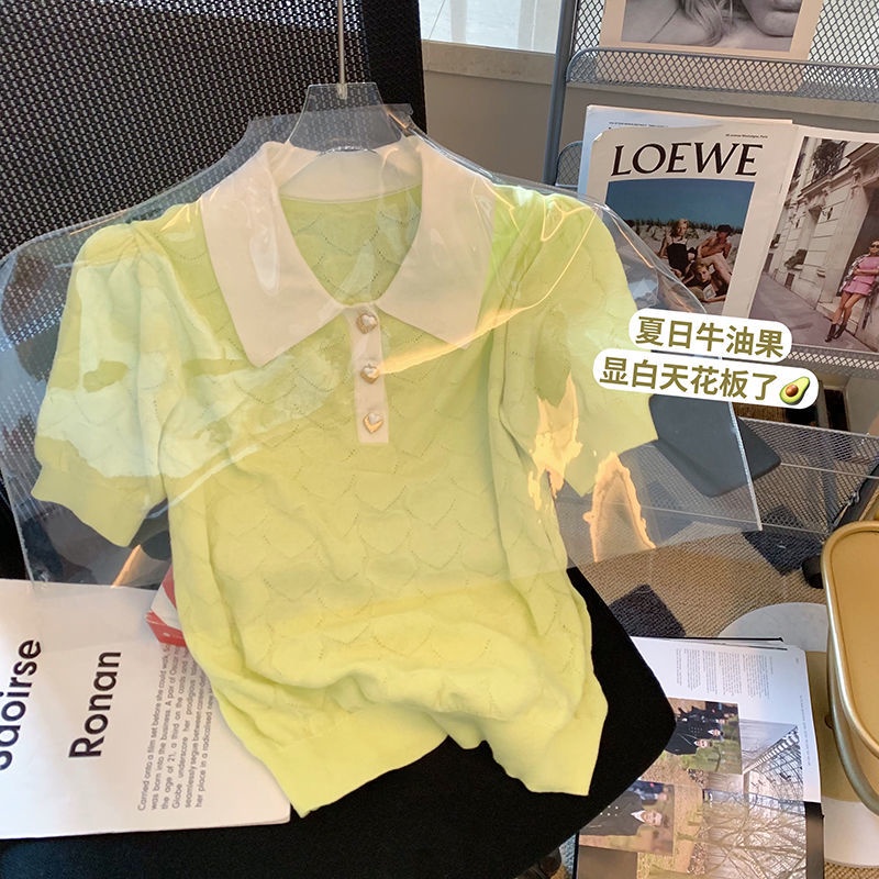 Áo Thun polo Tay Ngắn Phồng Cổ polo Màu Sắc Tương Phản Thời Trang Mùa Hè Dành Cho Bạn Nữ