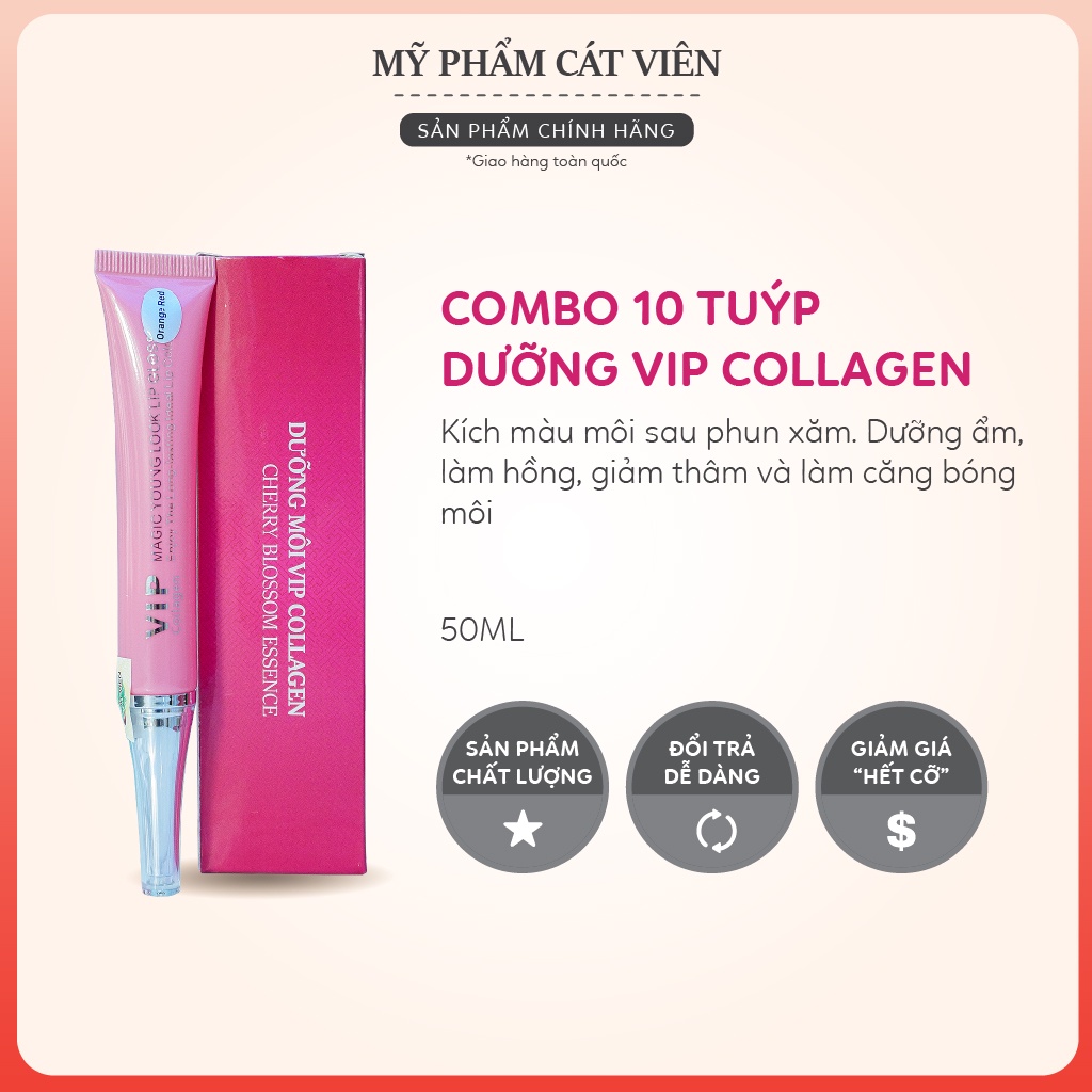 Dưỡng kích màu môi Vip Collagen, giảm thâm, căng bóng, giảm nhăn môi, giữ màu môi hồng tự nhiên - 10 tuýp