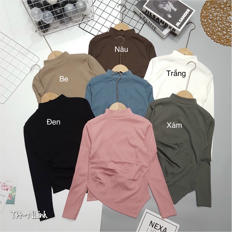 ✓●❍Áo kiểu vạt nhọn lệch cổ 3P, thun tăm dáng ôm dài tay cao AK1392 - NhiNhi Shop | BigBuy360 - bigbuy360.vn